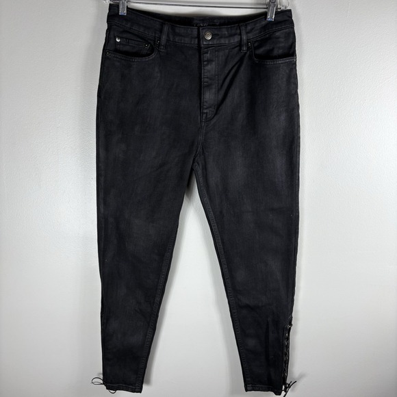 Lauren Ralph Lauren Women's 14 Black Tapered‎ Leg Ankle Tie Detail Denim Jeans - Picture 1 of 6